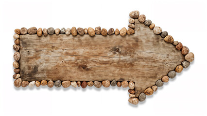 Wooden arrow sign bordered by natural stones image