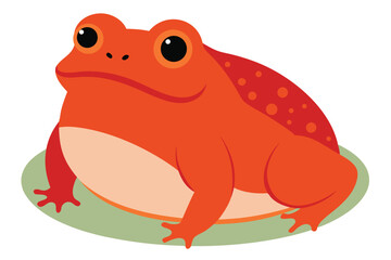 Cute cartoon red frog sitting on a lily pad with a happy expression