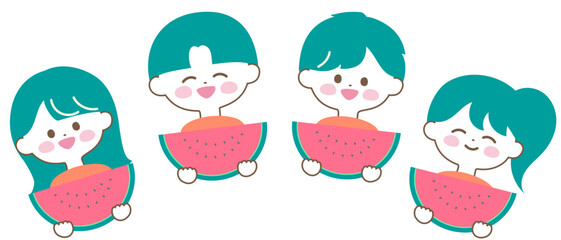 スイカを持った笑顔の子どもたち