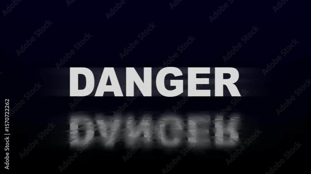 Poster danger text digital noise twitch and glitch effect tv screen loop animation background. retro vhs vi