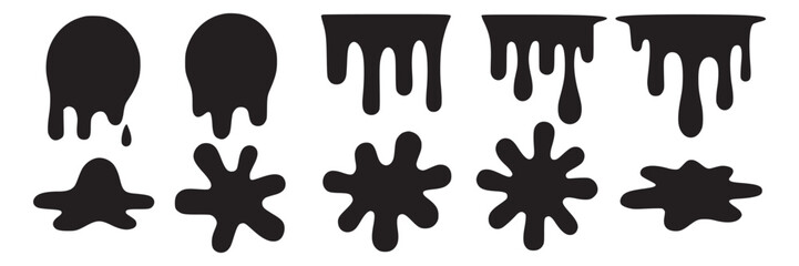 Vector black paint drips set design elements for halloween or other creative projects and designs use on transparent background