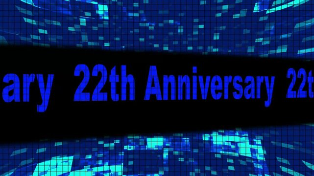 22th Anniversary Front Text Scrolling on Light Blue Digital LED Display Board Pixel Light Screen Looped Animation 4K Background. Sign Board , Blinking Light, Alpha Channel.