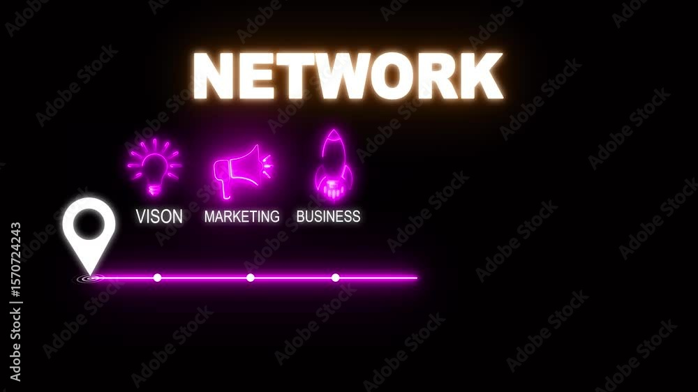 Poster glowing neon network concept with thin line icons on black background. infographic design. chart wit