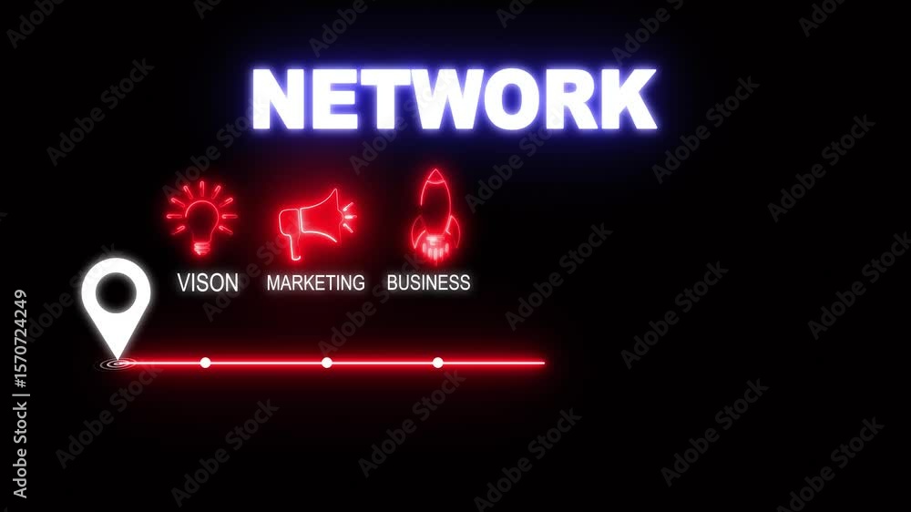 Poster glowing neon network concept with thin line icons on black background. infographic design. chart wit