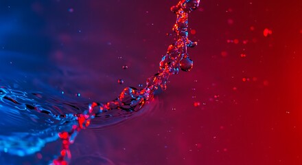 Abstract Dynamic Water Splash with Vivid Red and Blue Light Illumination Liquid. Cool Background