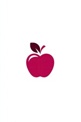 Fototapeta premium A simplified illustration of a crimson apple with a dark-maroon leaf on a stark white background