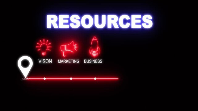 Glowing neon resources concept with thin line icons on black background. Infographic design. Chart with animated icons. internet and target isolated on transparent background.