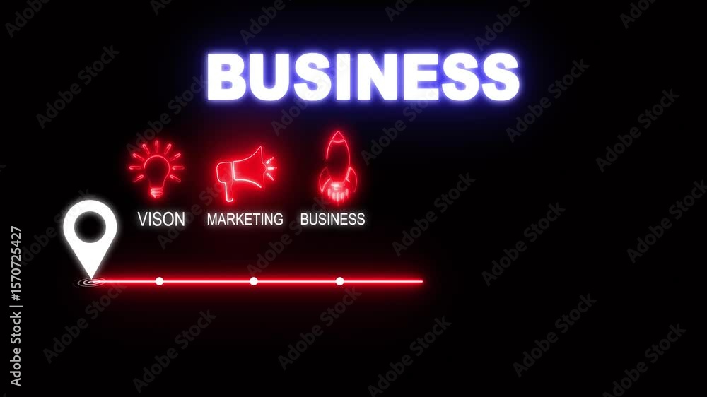 Poster glowing neon business concept with thin line icons on black background. infographic design. chart wi