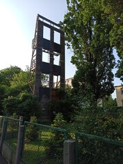 Firefighter excercise tower. Climbing structure for training.