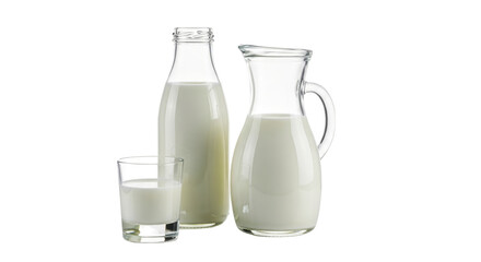 Glassware filled with fresh white milk isolated on a transparent background dairy