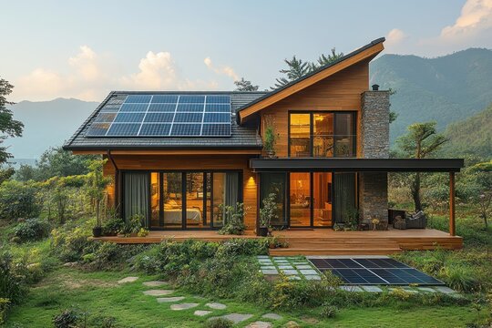 Eco-Friendly Green House Featuring Solar Panels