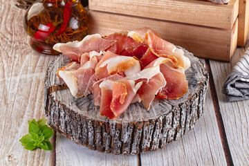 Cured parma pork meat slices