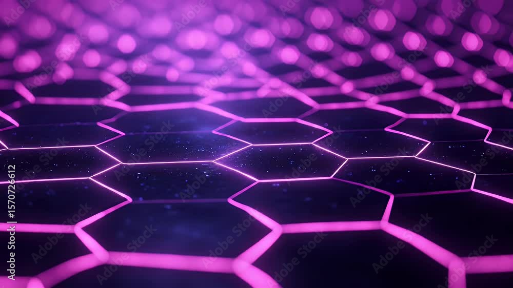 Poster abstract hexagonal pattern with vibrant pink neon lines
