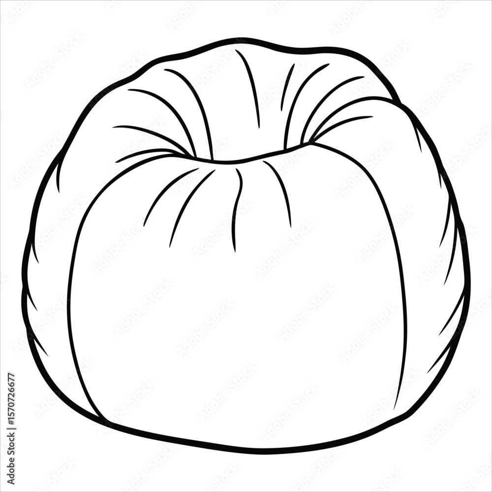 Poster a simple hand-drawn line art illustration of a round plush beanbag chair with visible stitching deta