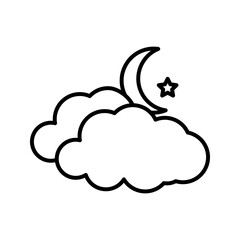 Crescent moon, golden stars and white clouds 3d style isolated on blue background. Dream, lullaby, dreams background design for banner, booklet, poster. Vector illustration EPS10
