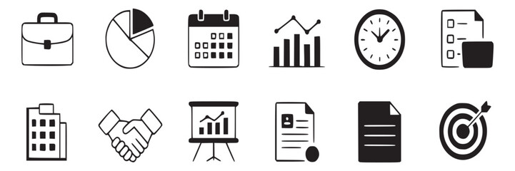Business and finance vector icons set for presentations, websites, and marketing materials design usage on transparent background