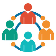 Diverse people connected in a circular network team collaboration