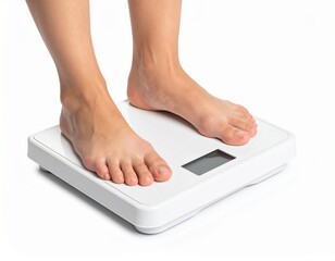 Woman's Feet on a Digital Bathroom Scale Weight Measurement.