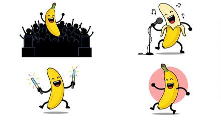 Cartoon banana character illustrations
