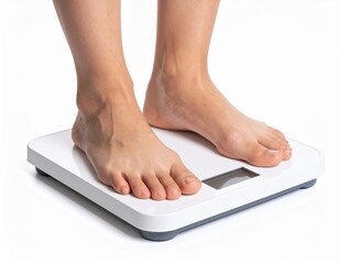 Woman Weighing Herself on a Digital Scale Healthy Lifestyle Concept.