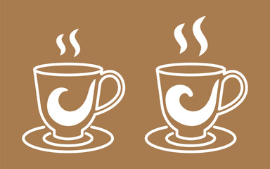 Coffee cup set isolated on brown background. Coffee cup with steam white color set. Coffee cup vector illustration. Coffee cup design.