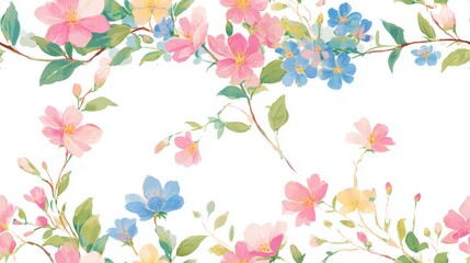 Lush wildflower vine featuring small blooming flowers and emerging buds rendered in clean lines