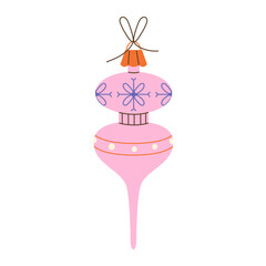 Pink flat Christmas toy with ornament on a white background