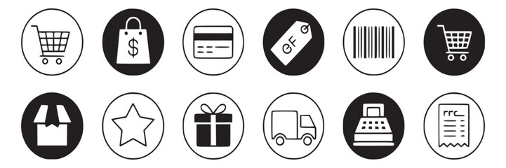 Ecommerce icons set online shopping retail store symbols vector illustration for website and graphic design on transparent background