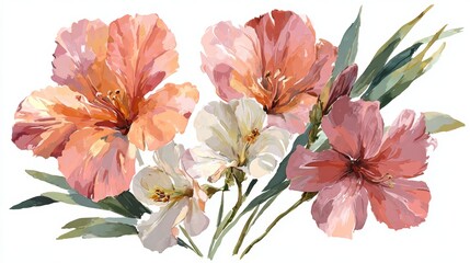 Pink Floral Watercolor Clean Lines with Decorative Botanical Elements for Patterns