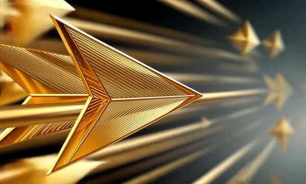 Golden arrow flying through space abstract background stock video footage motion graphics animation 4k