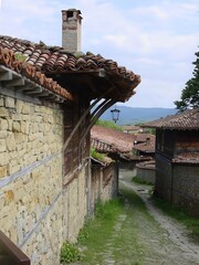 Historic Alley with Traditional Stone Houses and Tiled Roofs