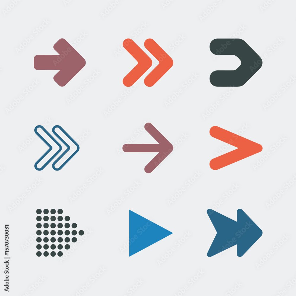 Poster nine colorful arrow icons set design elements various shapes and styles right direction indicators w