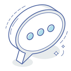 Isometric chat bubble with three dots and sparkles speech bubble message
