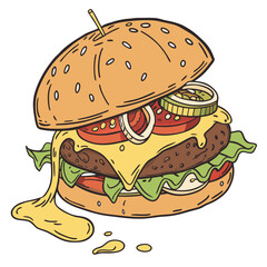 Juicy burger with melted cheese and fresh ingredients hamburger lettuce