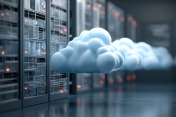 Data warehouse features cloud computing and SaaS integration, visualized through advanced tech.