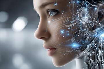 Futuristic cybernetic humanoid portrait showcasing advanced technology and design elements