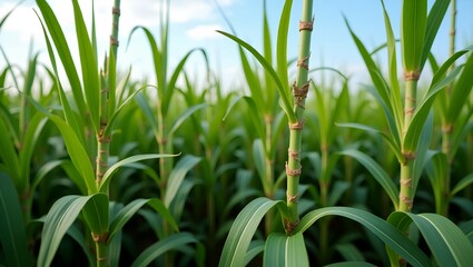 Obraz premium Fresh Sugarcane Plants in Tropical Agricultural Field
