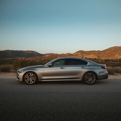 Fototapeta premium Luxury sports automobile speeding on a desert highway