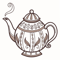 Ornate teapot with steam on white background beverage drink