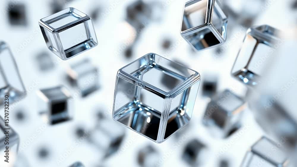 Poster abstract image of many translucent cubes floating in the air