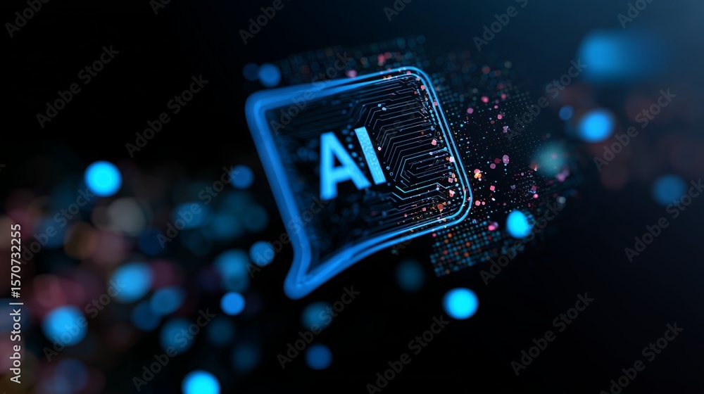 Poster digital representation of artificial intelligence in a modern tech setting with glowing effects and 