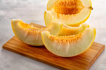 Ripe sweet juicy melon with slices