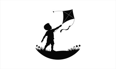 Fototapeta premium Stylized kite flying in sky silhouette