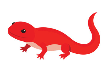 Vibrant red cartoon salamander with a curved tail