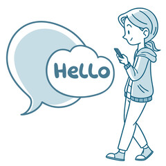 Person texting hello message on phone mobile communication