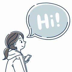 Person with phone sending greeting message mobile communication