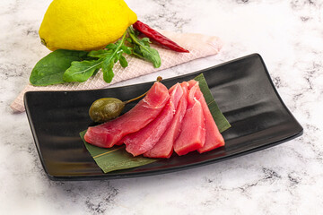 Fresh raw tuna sashimi slices