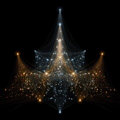 Data patterns shaped like waves, formed by connecting lines and digital dots in a network.
