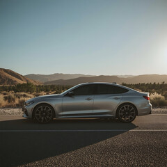 Fototapeta premium Fast cars travel new roads across a vast desert landscape under an open sky