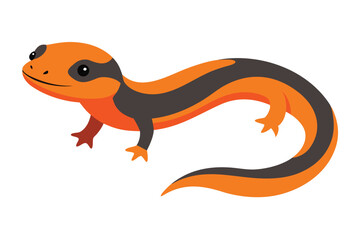 Cartoon orange and gray salamander with black eyes on white background
